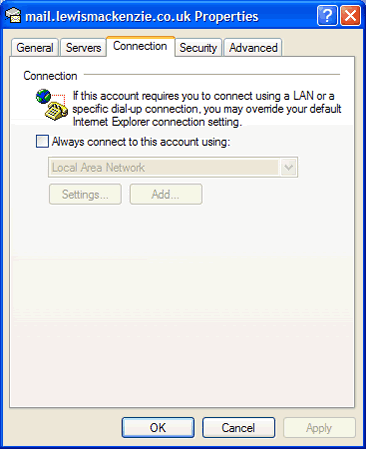 Outlook Express 'Connection' tab