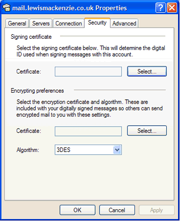 Outlook Express 'Security' tab