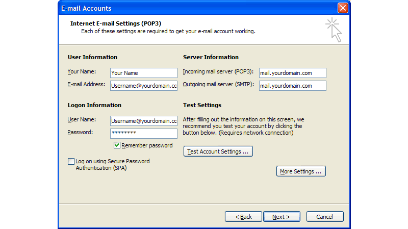 Microsoft Outlook Account Settings